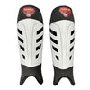 A pair of Matador Wide Body Field Hockey Shin Guards with a black and white color scheme and the brand logo on the top.