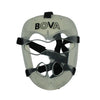Clear face guard with black straps and 'BOVA' branding on a white background
